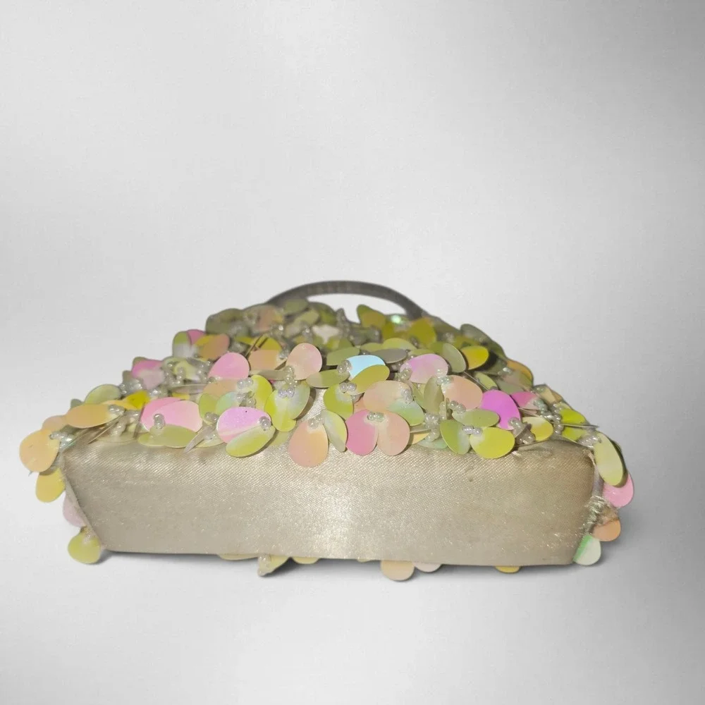 Toby NYC Mini Handbag Kids OS Iridescent Pink Yellow Good Sequin Beaded Purse